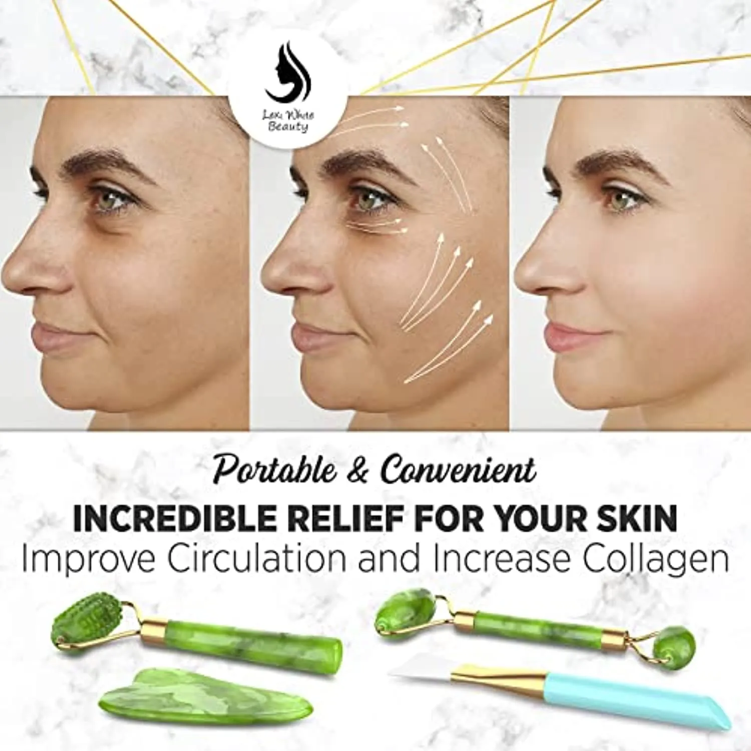 Jade Roller for Face, Jade Gua Sha 4 in 1 Set Gua Sha SkinCare Face Roller, Gua Sha Facial Tools, Jade Roller & GuaSha Face Massager, Skin Care Tools & Facial Beauty Products, Guasha Tool for Face