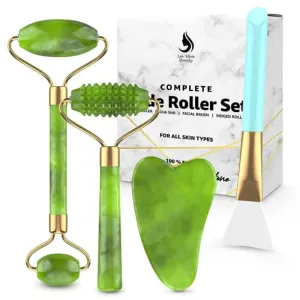 Jade Roller for Face, Jade Gua Sha 4 in 1 Set Gua Sha SkinCare Face Roller, Gua Sha Facial Tools, Jade Roller & GuaSha Face Massager, Skin Care Tools & Facial Beauty Products, Guasha Tool for Face