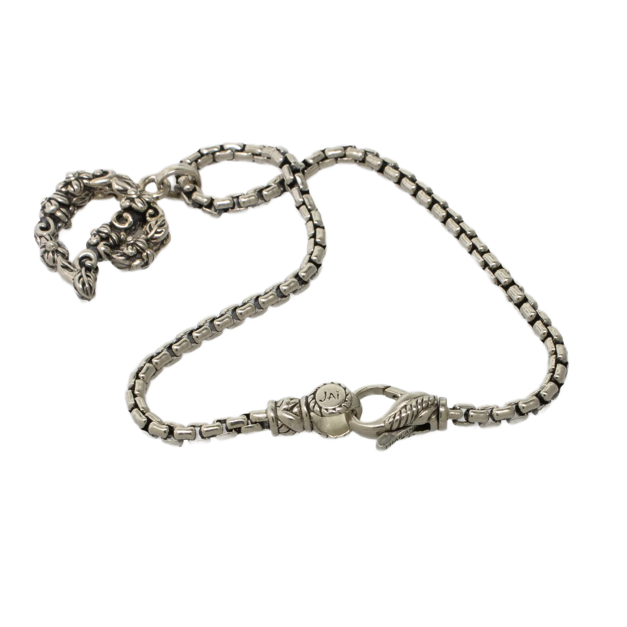 JAI Sterling Silver Box Chain Bracelet w/ D Charm Thailand 7.5" 6.8 dwt