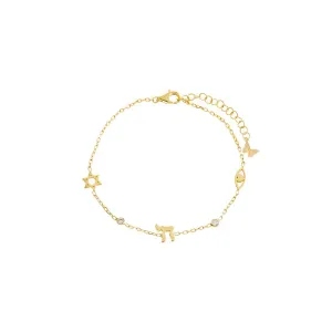 Jewish CZ Bezel Charm Bracelet