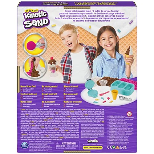 Kinetic Sand Scents, Ice Cream Treats Playset with 3 Colors of All-Natural Scented Play Sand and 6 Serving Tools, Sensory Toys for Kids Ages 3 and up