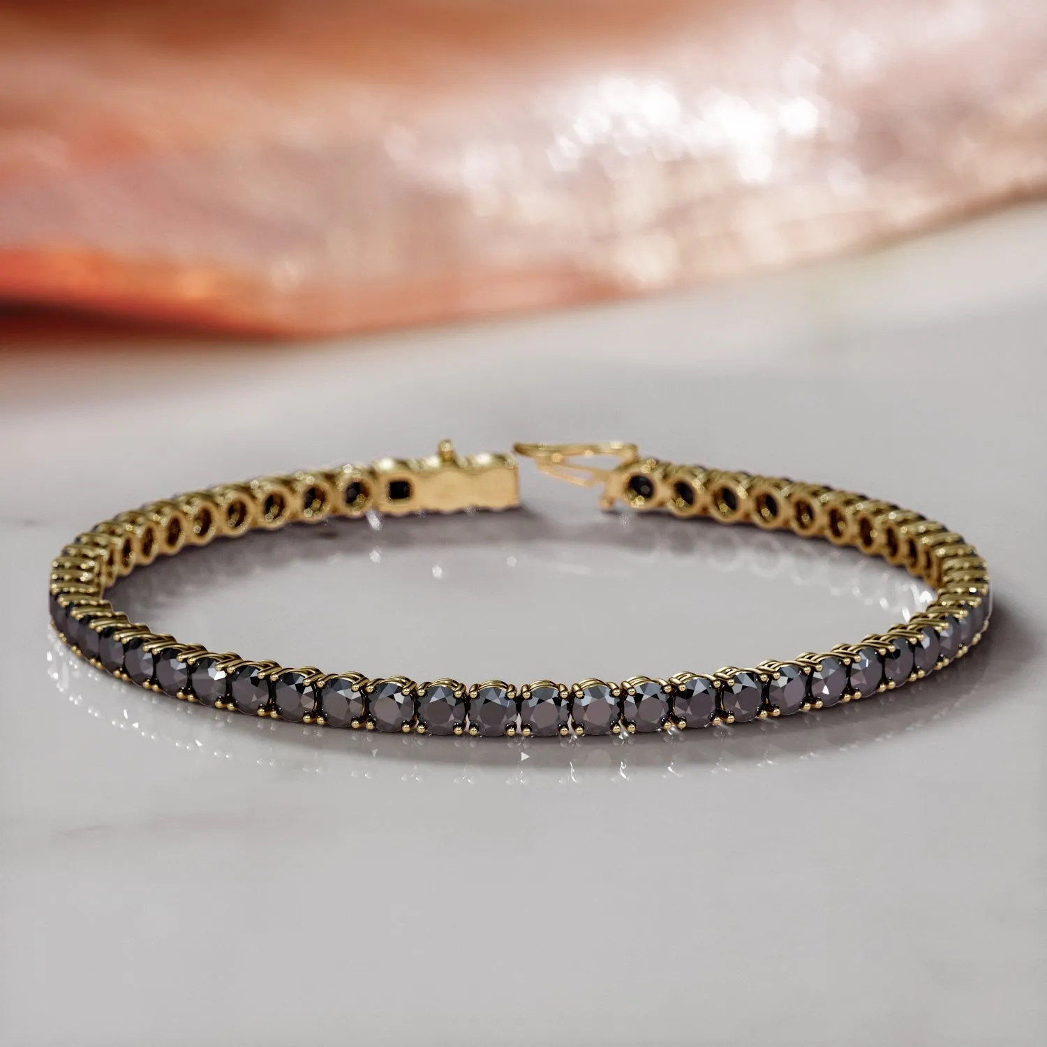 King Cobra- Tennis Bracelet Black Diamonds in Yellow Gold