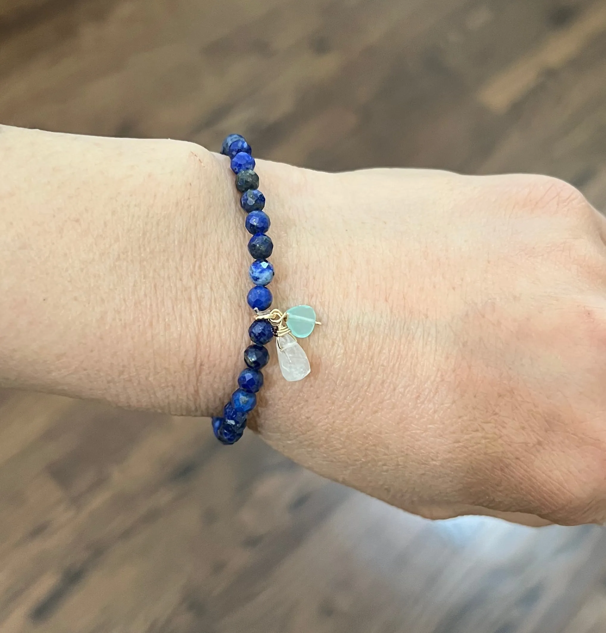 Lapis Lazuli Beaded Bracelet with Blue Quartz and Moonstone