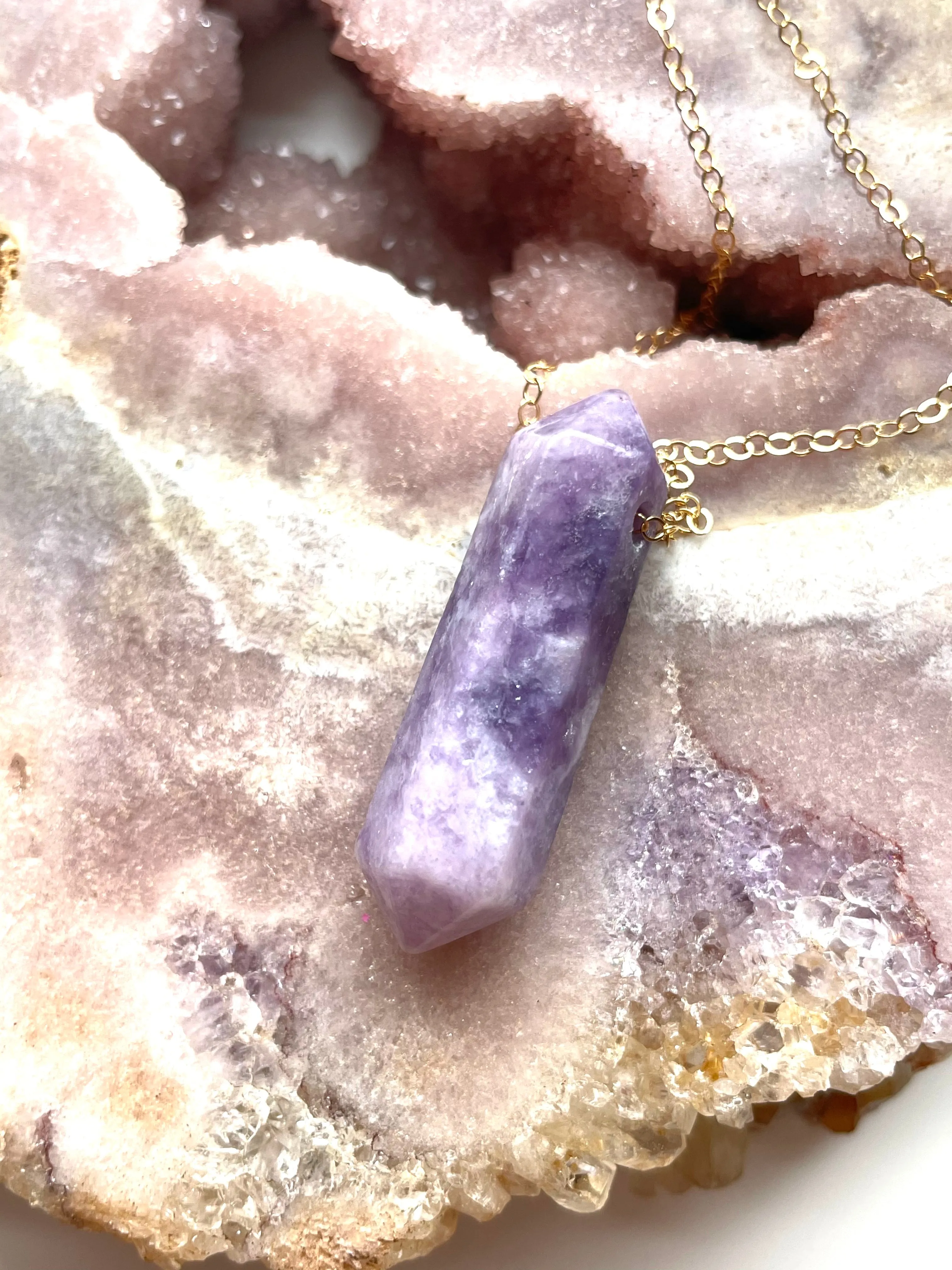 Lepidolite Point Necklace - Crystal Healing Jewelry Sterling or Gold Fill