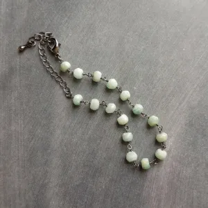 Light Blue Stone Bracelet, Amazonite jewelry, pale blue gemstone bracelet, rosary chain bracelet gunmetal chain bracelet tiny small delicate