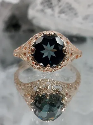 London Blue Topaz Ring, Natural Gemstone, Rose Gold, Victorian Jewelry #D198