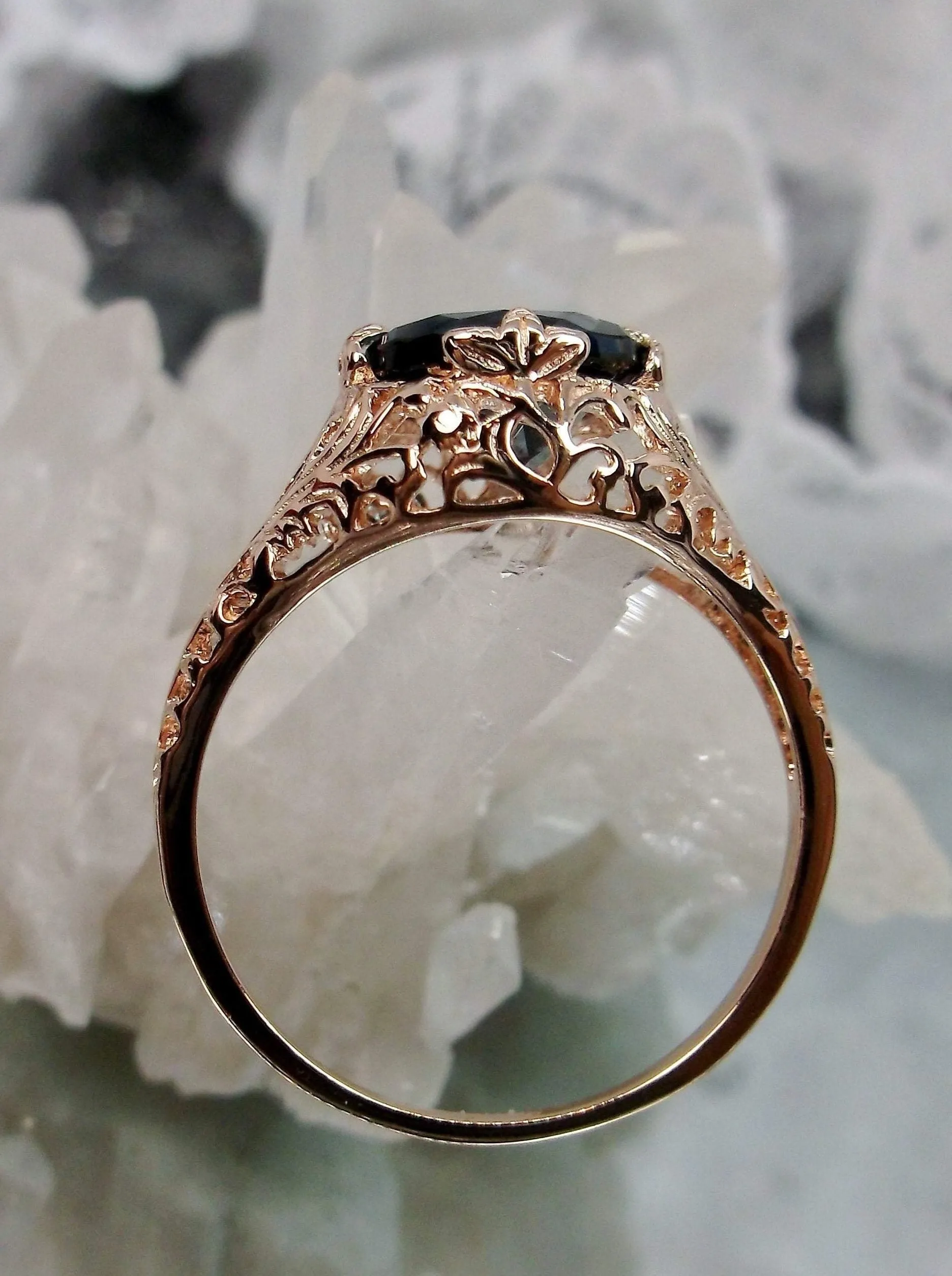 London Blue Topaz Ring, Natural Gemstone, Rose Gold, Victorian Jewelry #D198