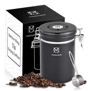 Magicafé Airtight Coffee Container Canister - Co2 Valve Airscape Coffee Bean Grounds Storage Container Large Black 21oz