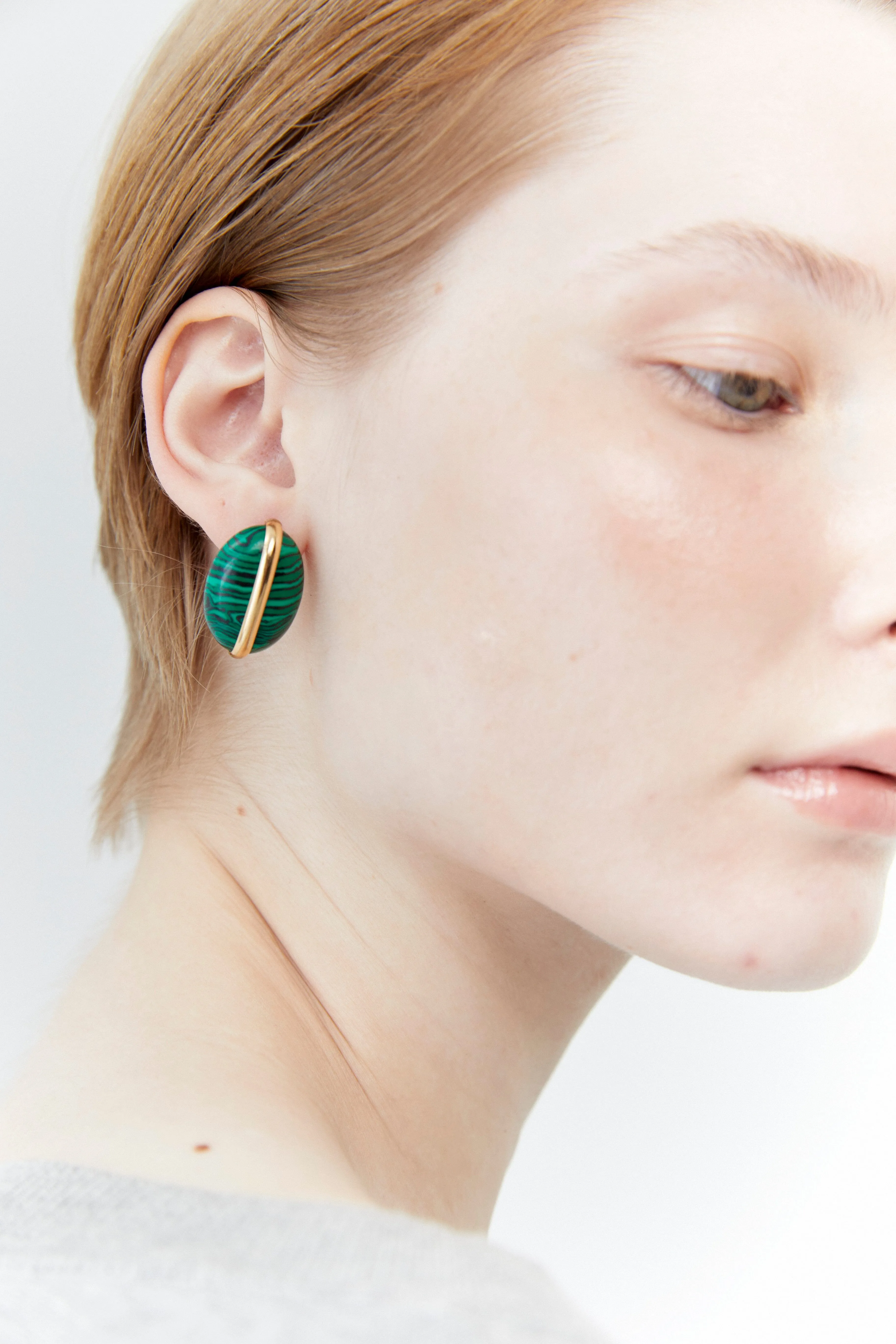 Malachite Gold Bean Earrings