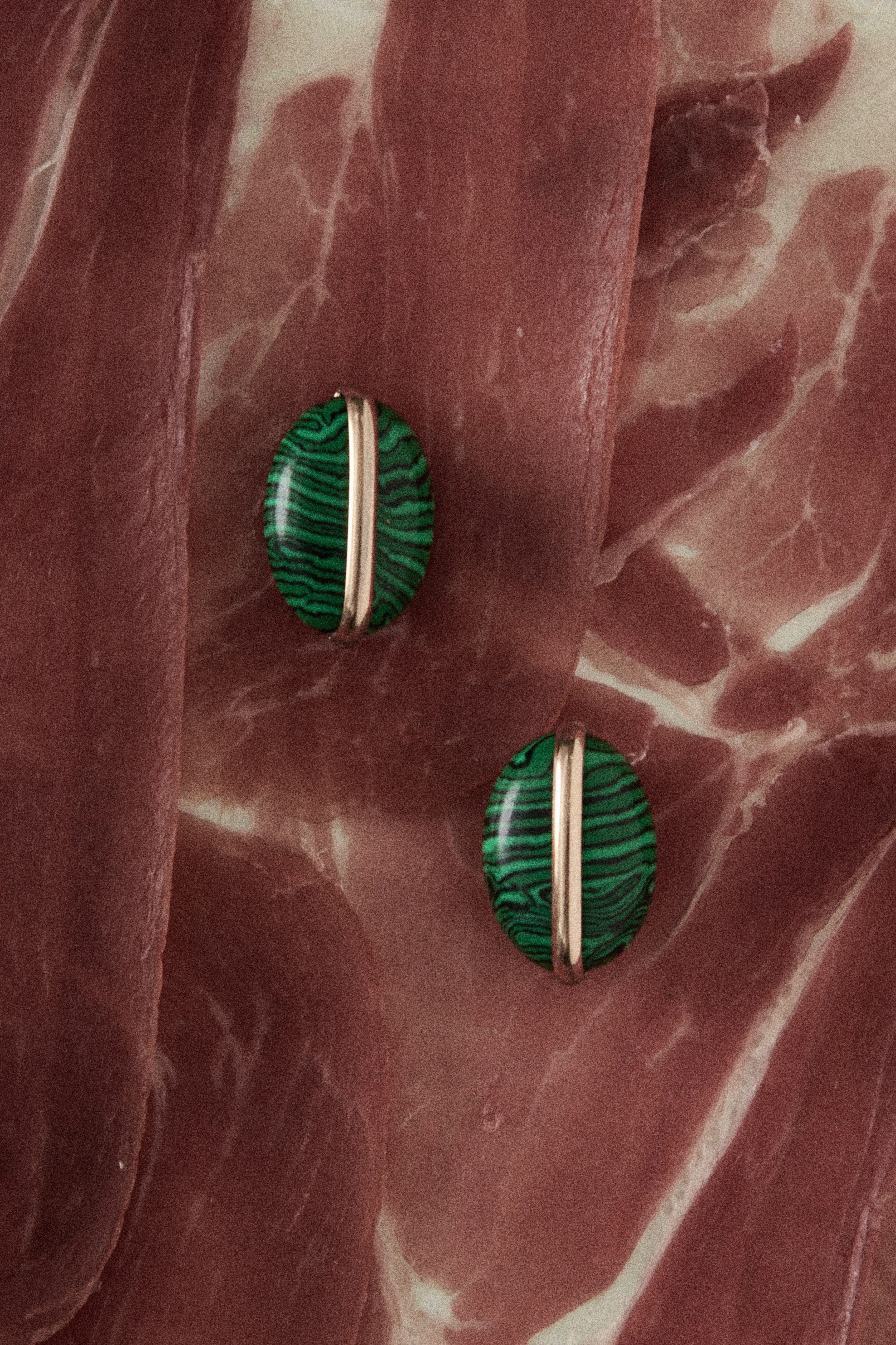 Malachite Gold Bean Earrings