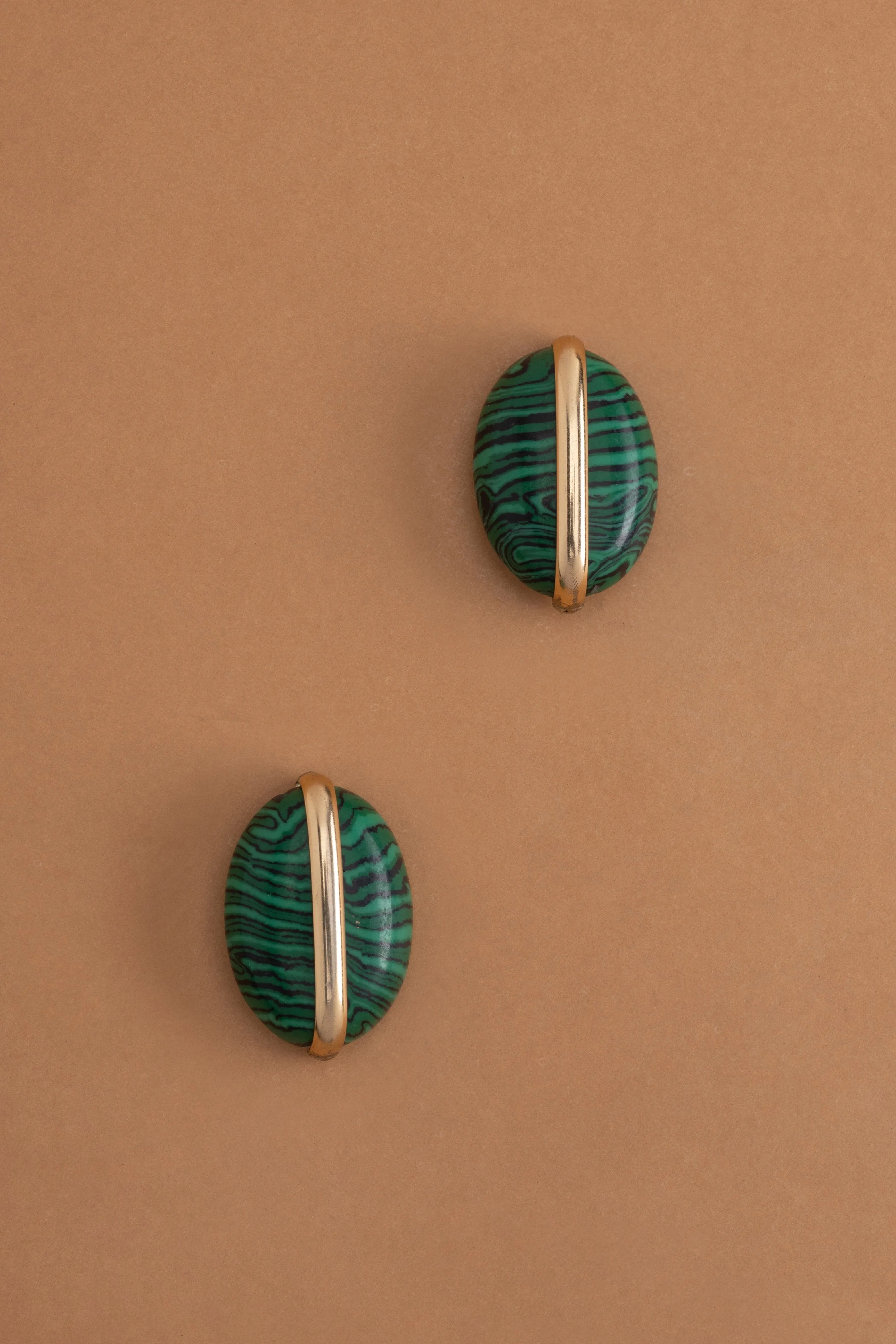 Malachite Gold Bean Earrings