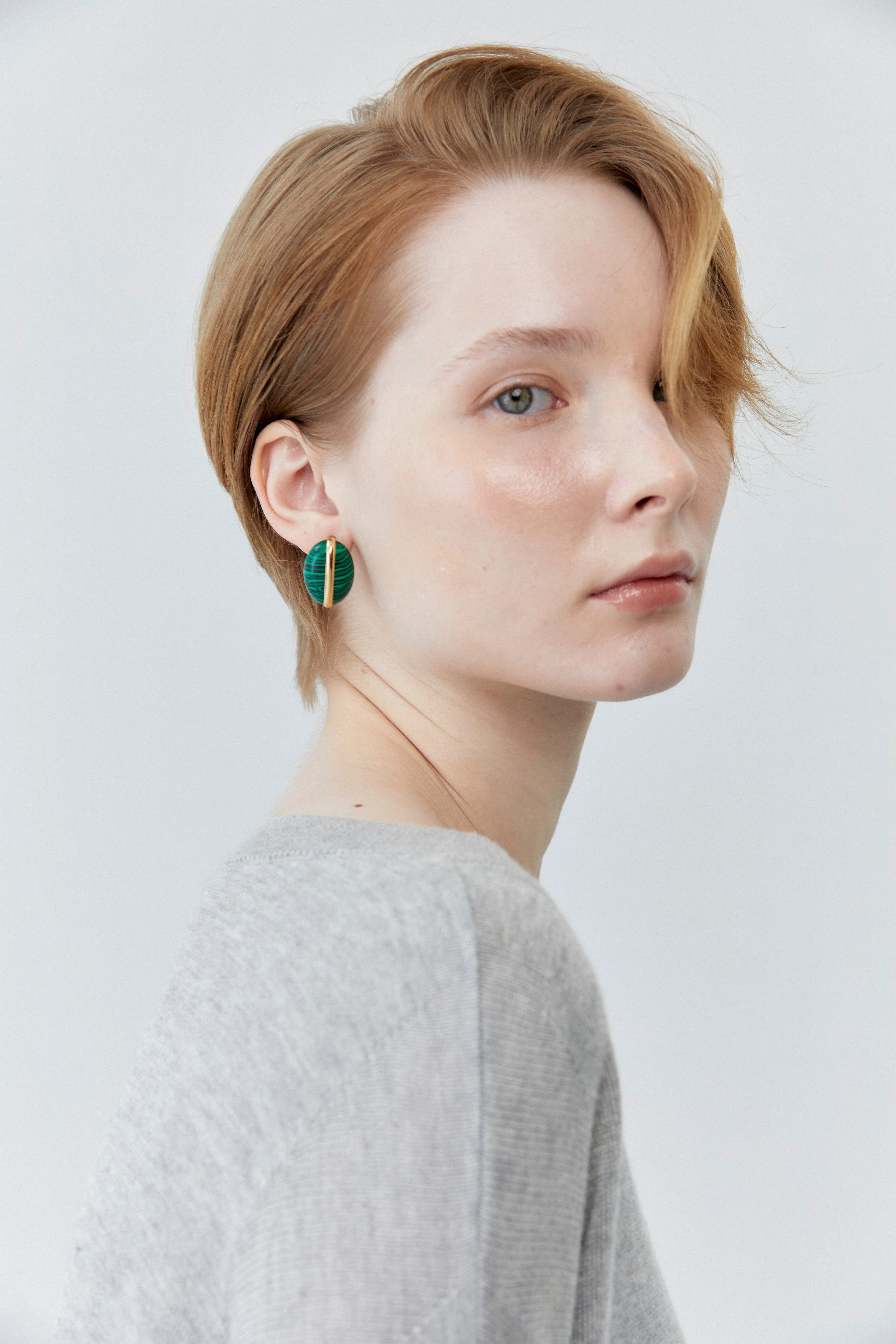 Malachite Gold Bean Earrings