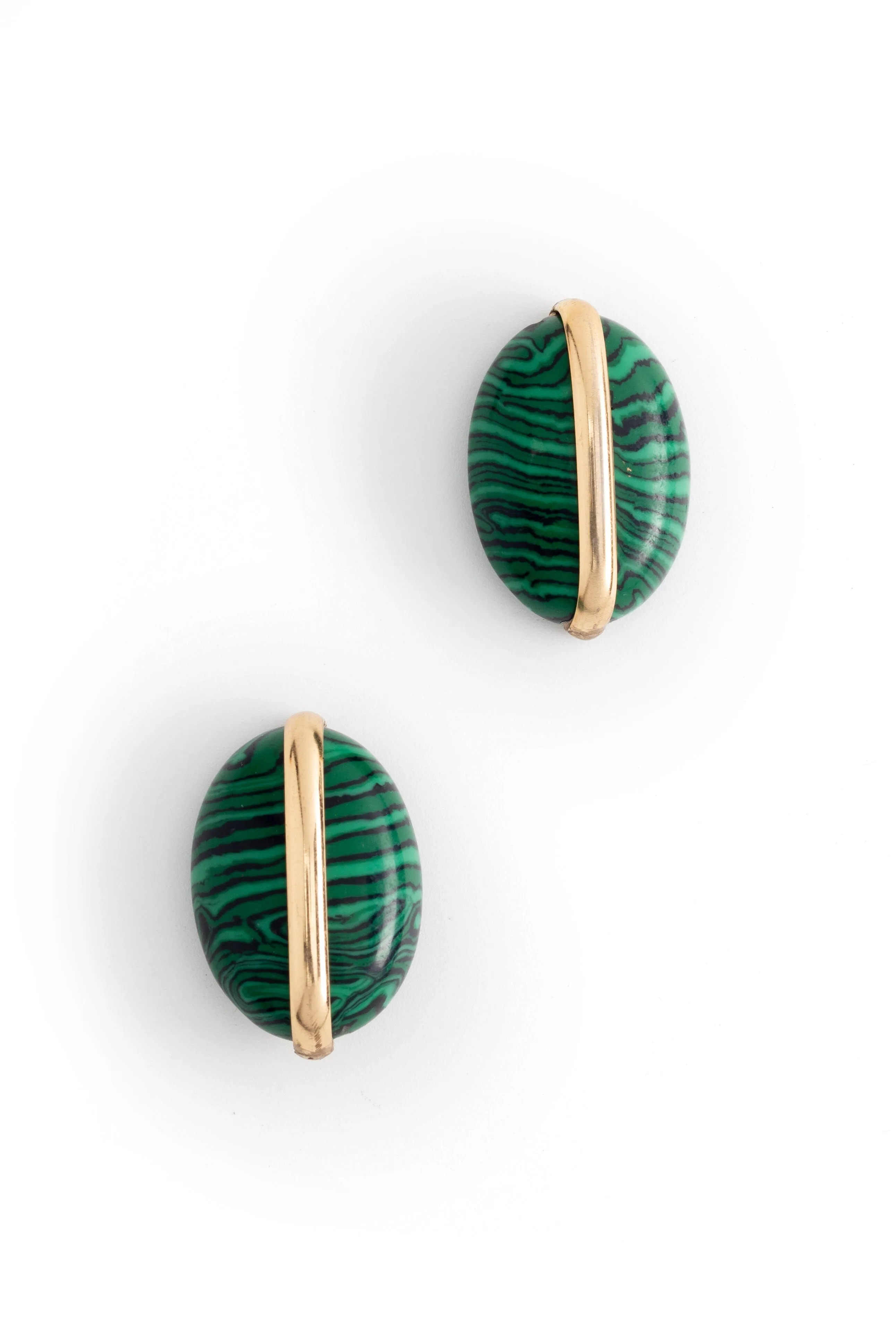 Malachite Gold Bean Earrings