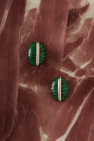 Malachite Gold Bean Earrings