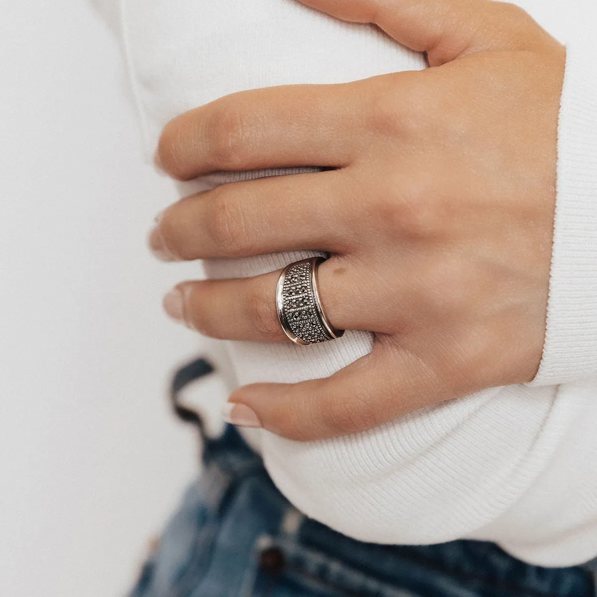 Marcasite & Sterling Silver Band Ring
