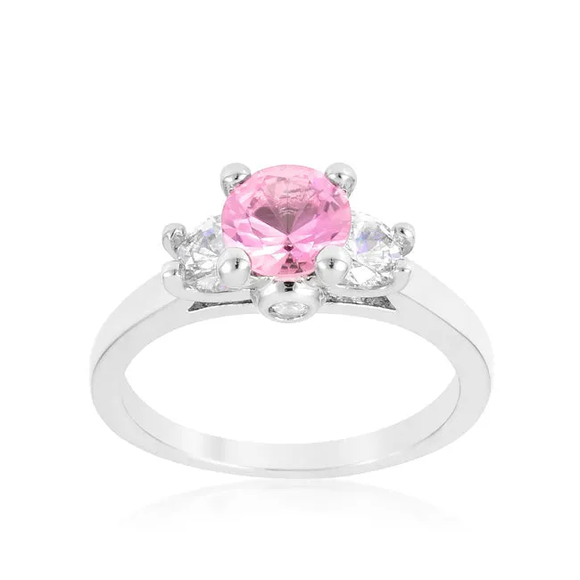 Marcy 6.5mm Fuchsia Pink Three Stone CZ Ring | 1ct