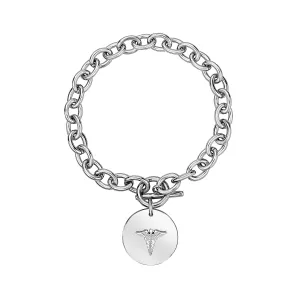 Medical Caduceus Oval Link Bracelet