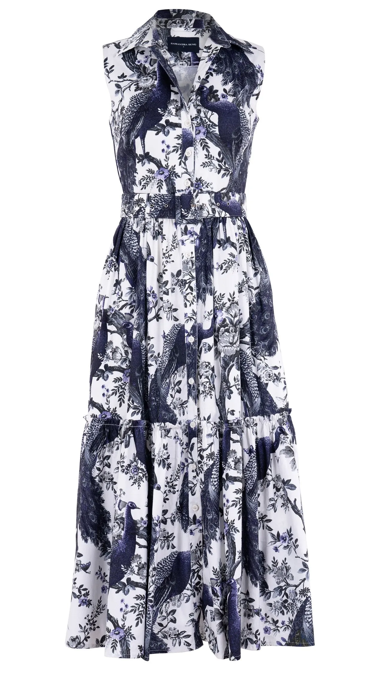 Melanie Dress #2 Shirt Collar Sleeveless Midi Plus  3 Length Cotton Stretch (Belvedere Peacok)