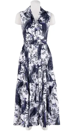Melanie Dress #2 Shirt Collar Sleeveless Midi Plus  3 Length Cotton Stretch (Belvedere Peacok)