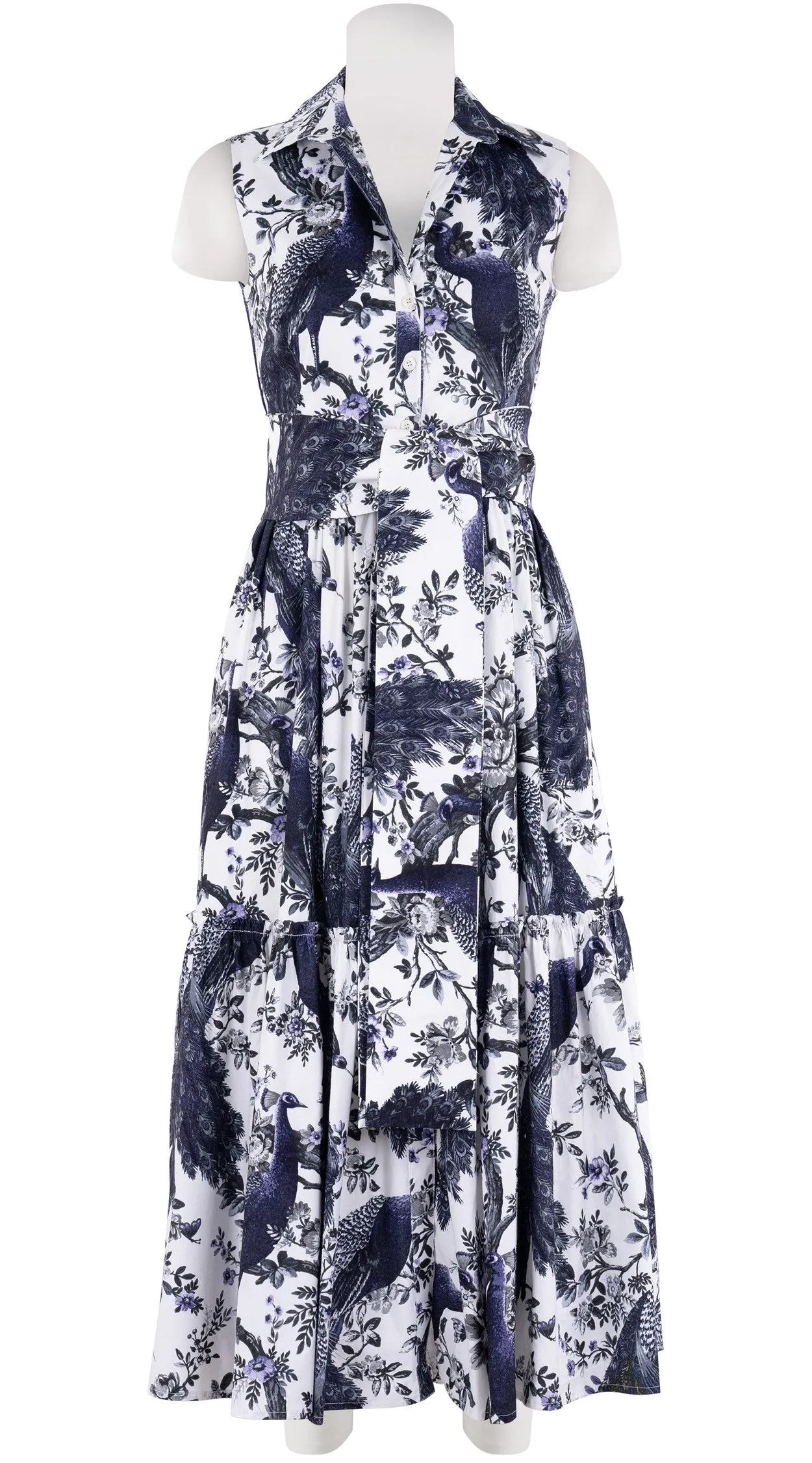 Melanie Dress #2 Shirt Collar Sleeveless Midi Plus  3 Length Cotton Stretch (Belvedere Peacok)