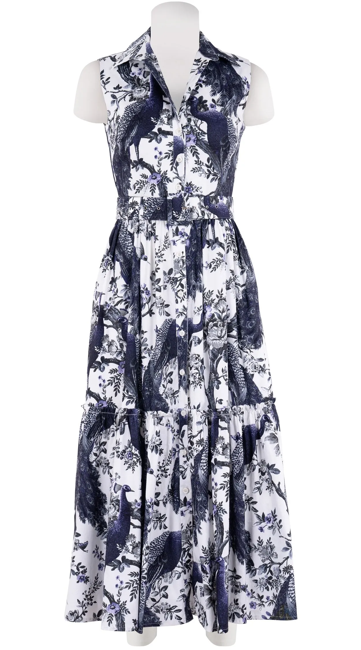 Melanie Dress #2 Shirt Collar Sleeveless Midi Plus  3 Length Cotton Stretch (Belvedere Peacok)