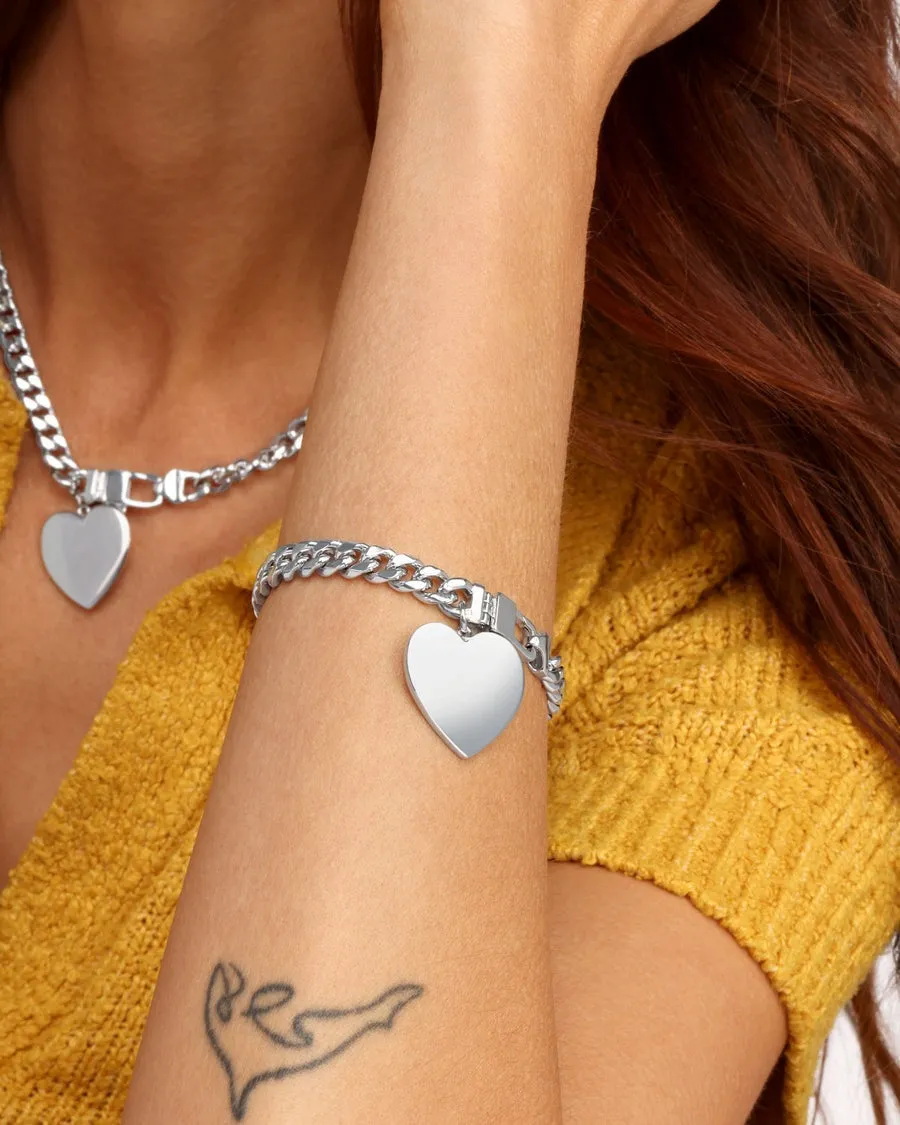 Melinda Maria Julian XL Heart Cuban Chain Bracelet in Silver