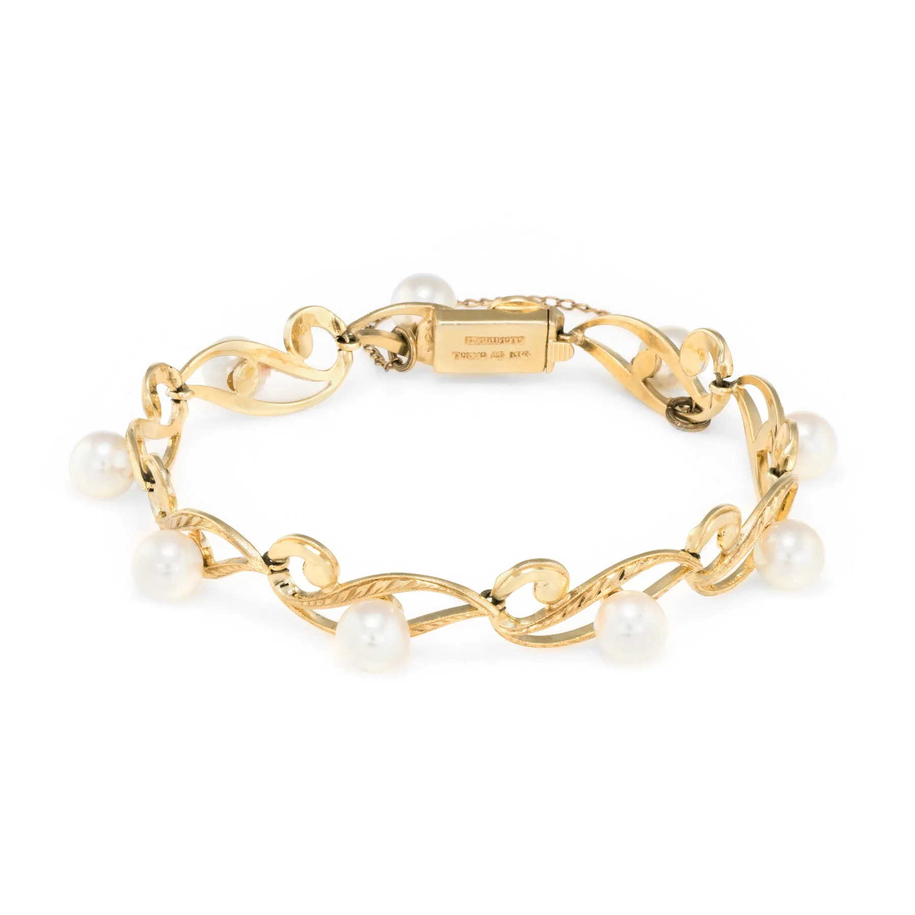 Mikimoto Cultured Pearl Bracelet Vintage 14k Yellow Gold