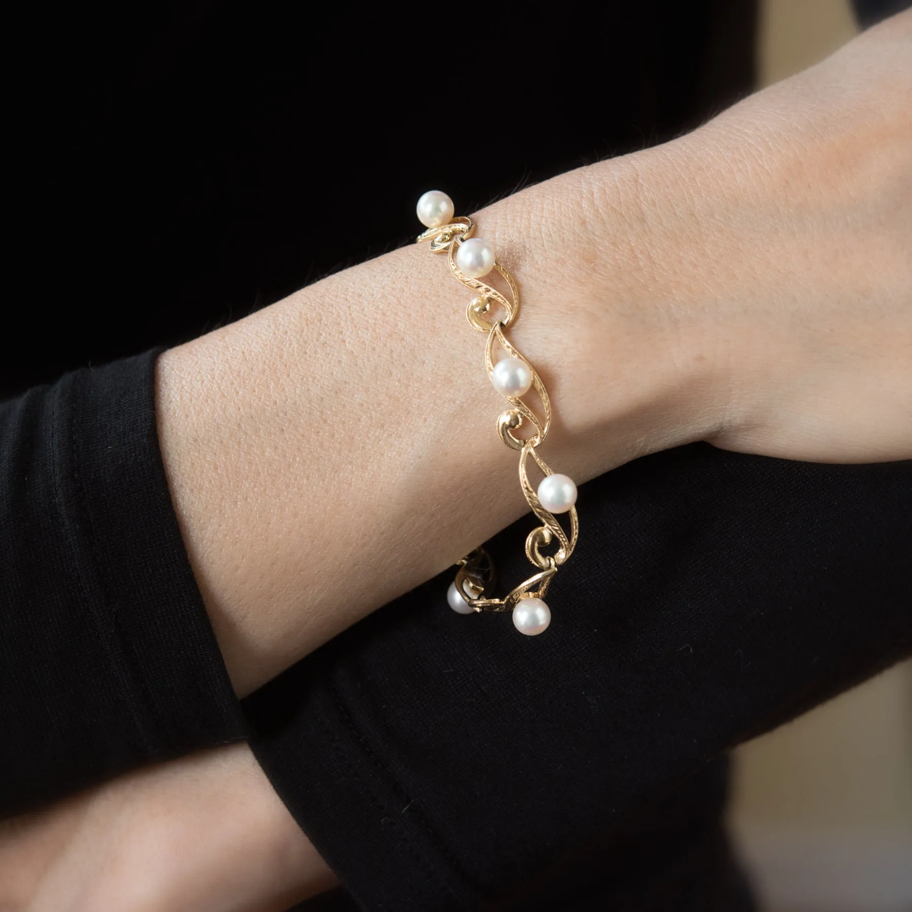 Mikimoto Cultured Pearl Bracelet Vintage 14k Yellow Gold