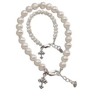 Mom and Me Bracelet Set - Baptism Gift with Cross Charms