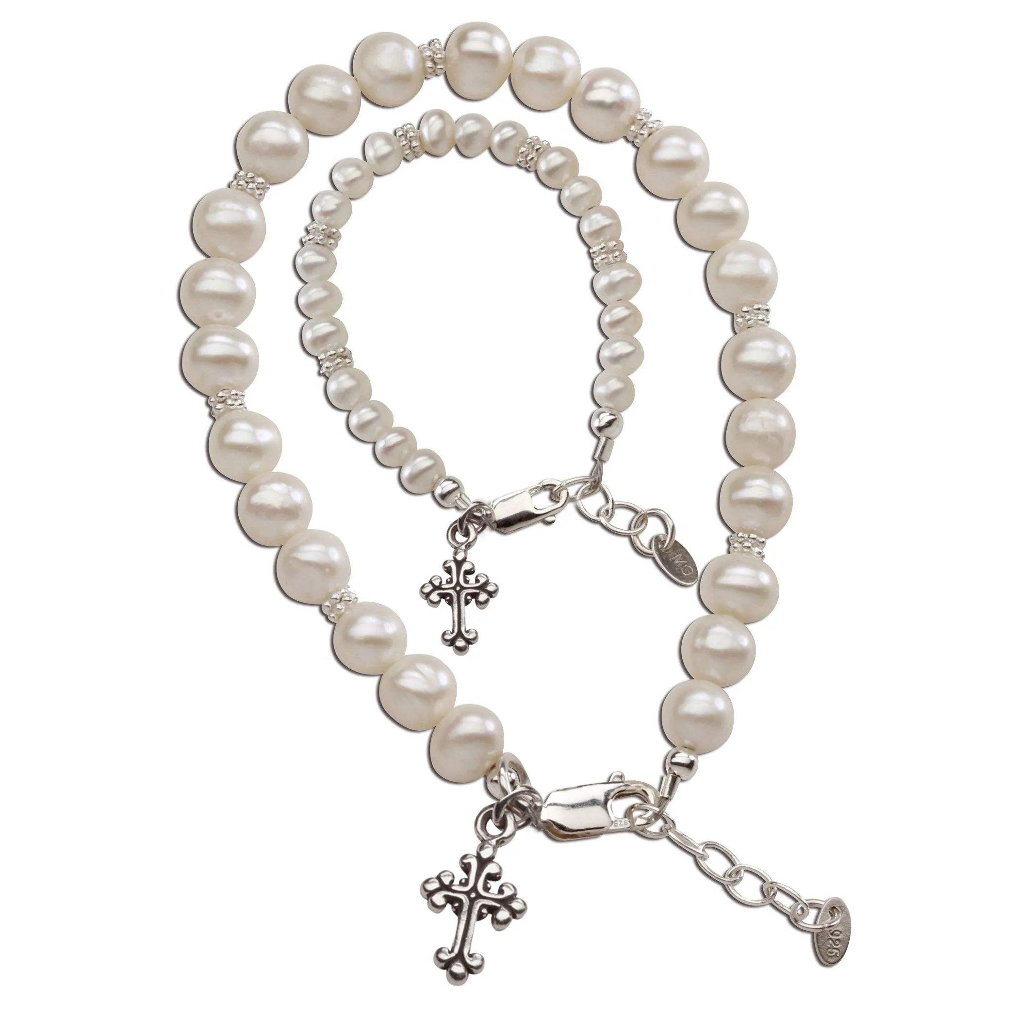 Mom and Me Bracelet Set - Baptism Gift with Cross Charms