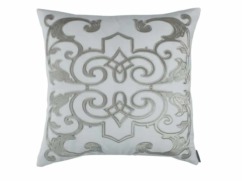 Mozart Sq. Pillow / White Linen / Ice Silver Velvet 24X24