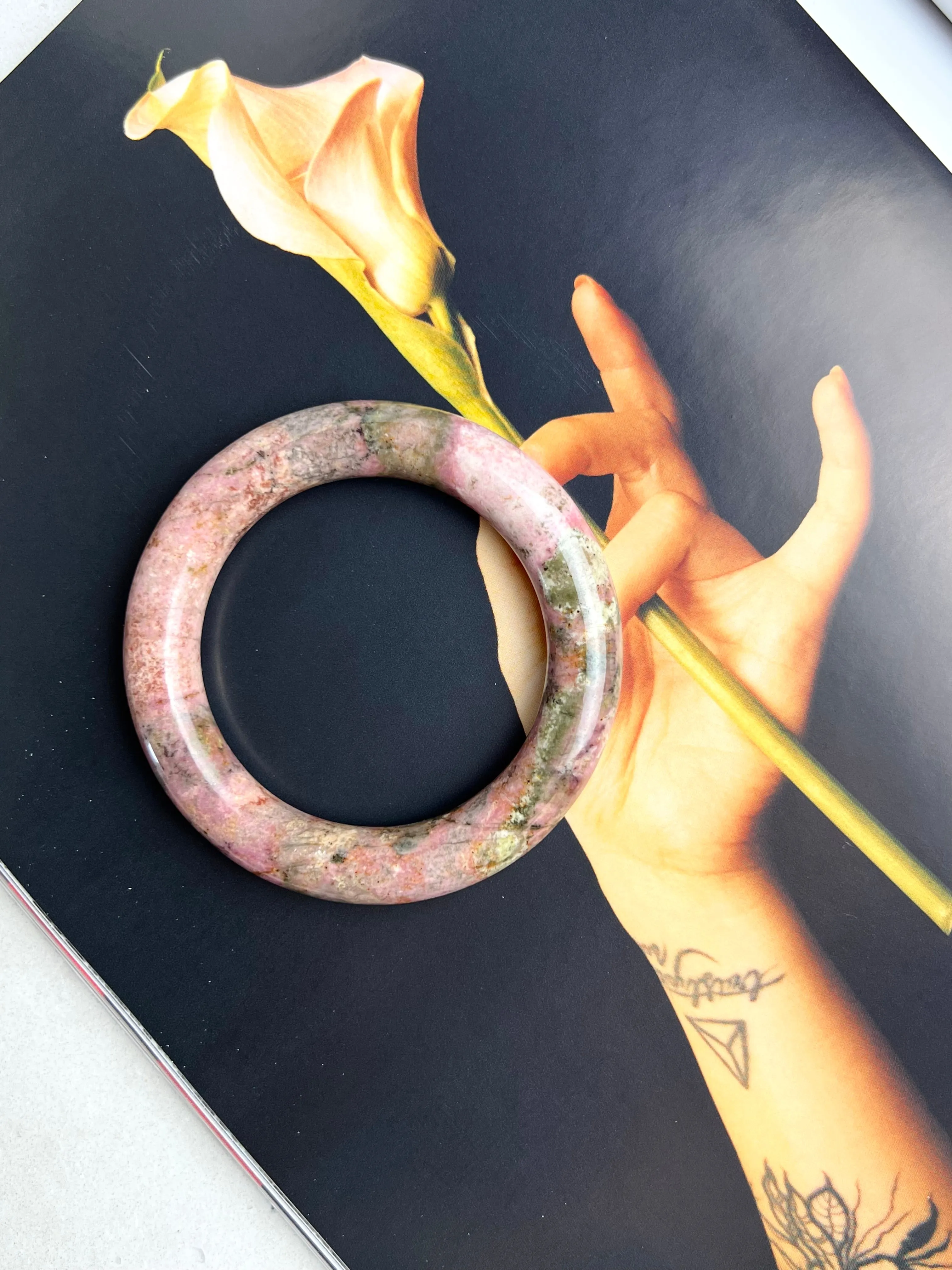 Multicolor Pink Natural Rhodonite Bangle