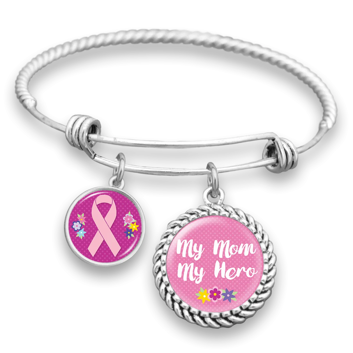 My Mom My Hero Breast Cancer Charm Bracelet