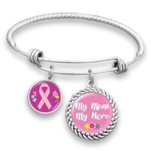 My Mom My Hero Breast Cancer Charm Bracelet