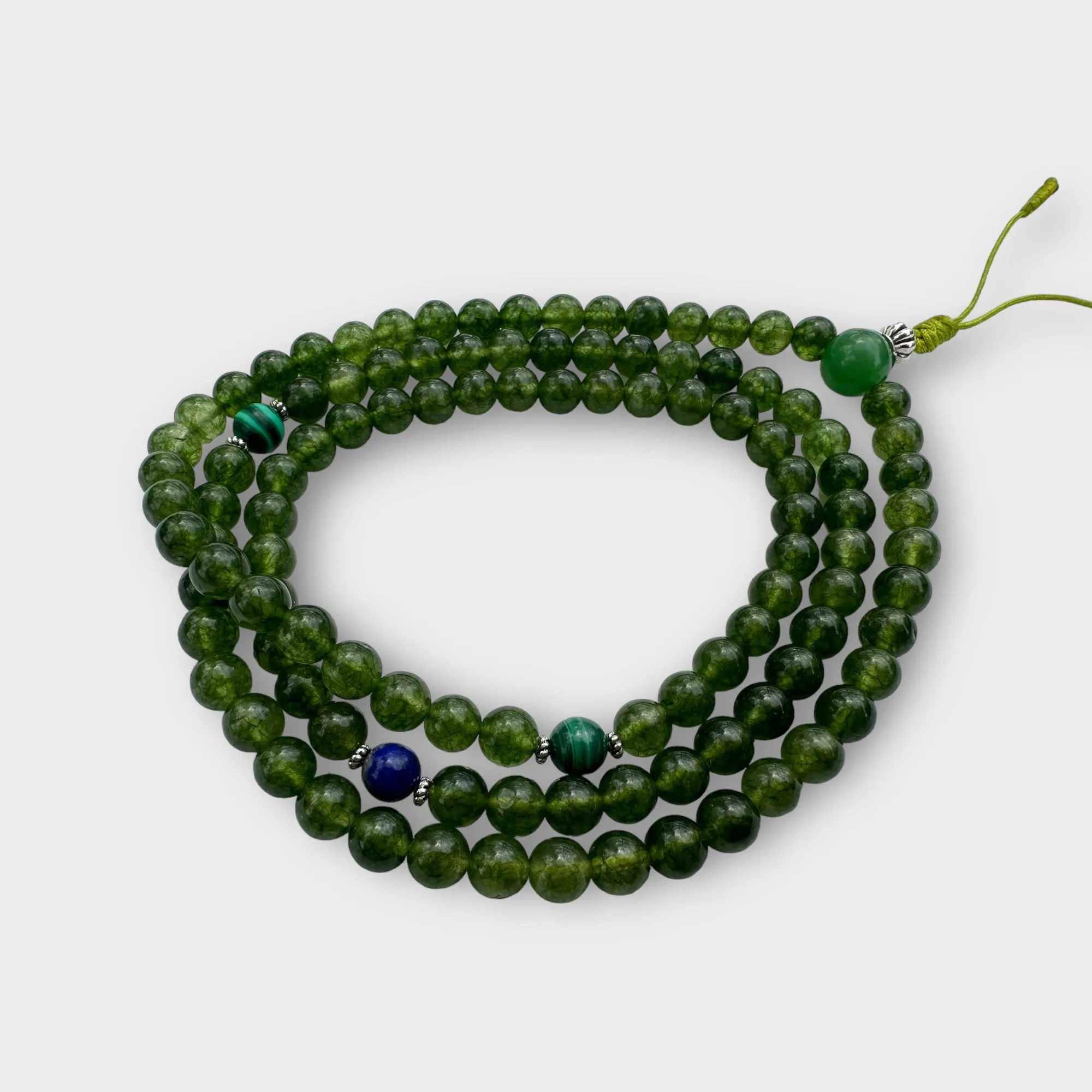 Natural green jade with Lapis and Malachite Spacers