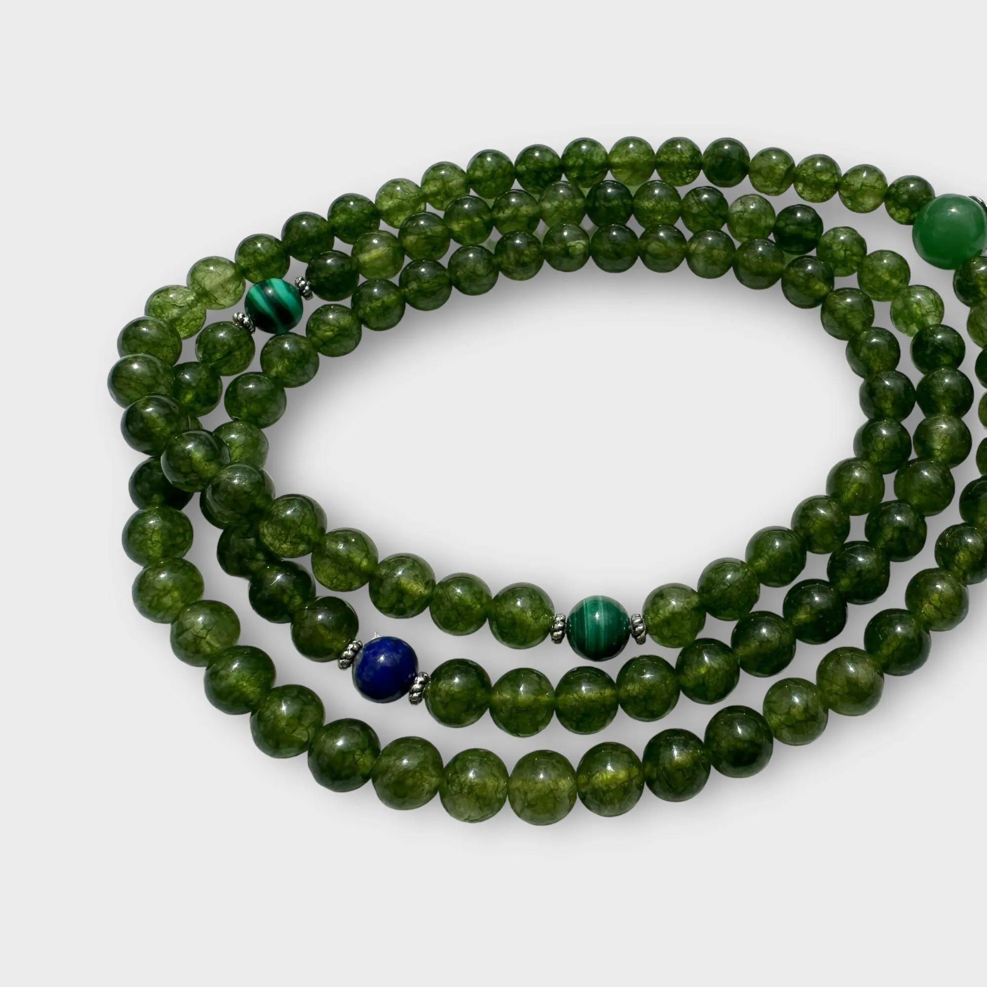 Natural green jade with Lapis and Malachite Spacers
