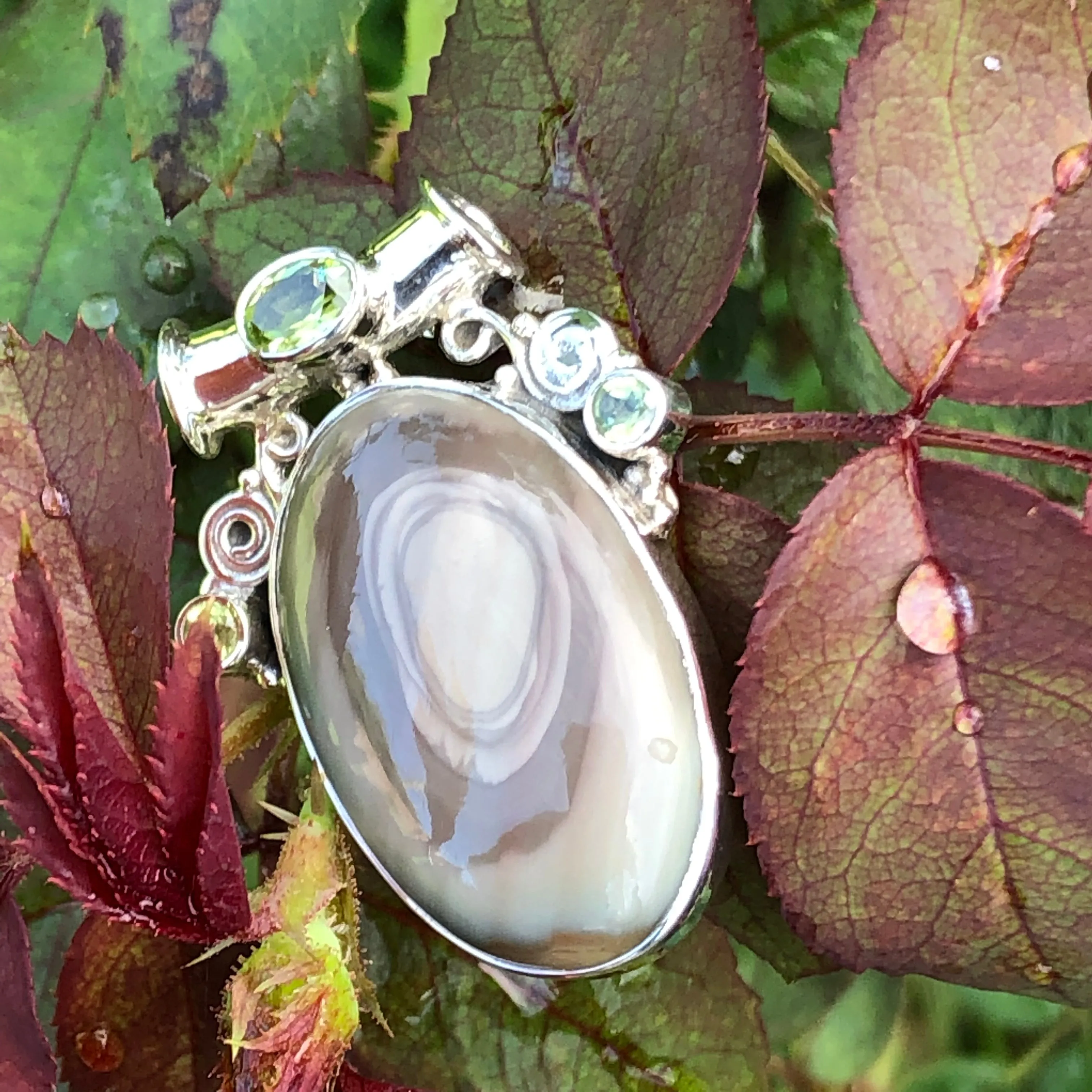 Natural Royal Imperial Jasper, Peridot 925 Solid Sterling Silver Pendant 30mm