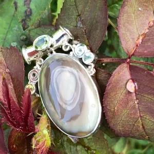 Natural Royal Imperial Jasper, Peridot 925 Solid Sterling Silver Pendant 30mm