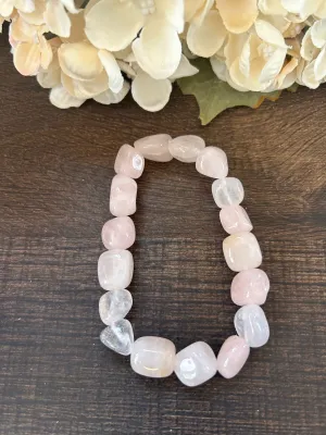 Natural Stone Gem Bracelet 7 inch Stretch-Rose Quartz Chunk