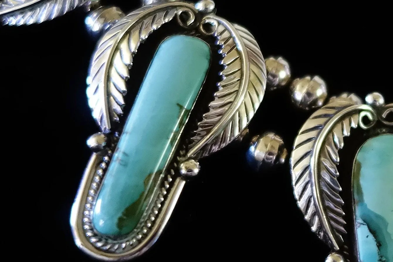 Navajo Antique Pawn Silver and Turquoise Necklace and Cuff Bracelet