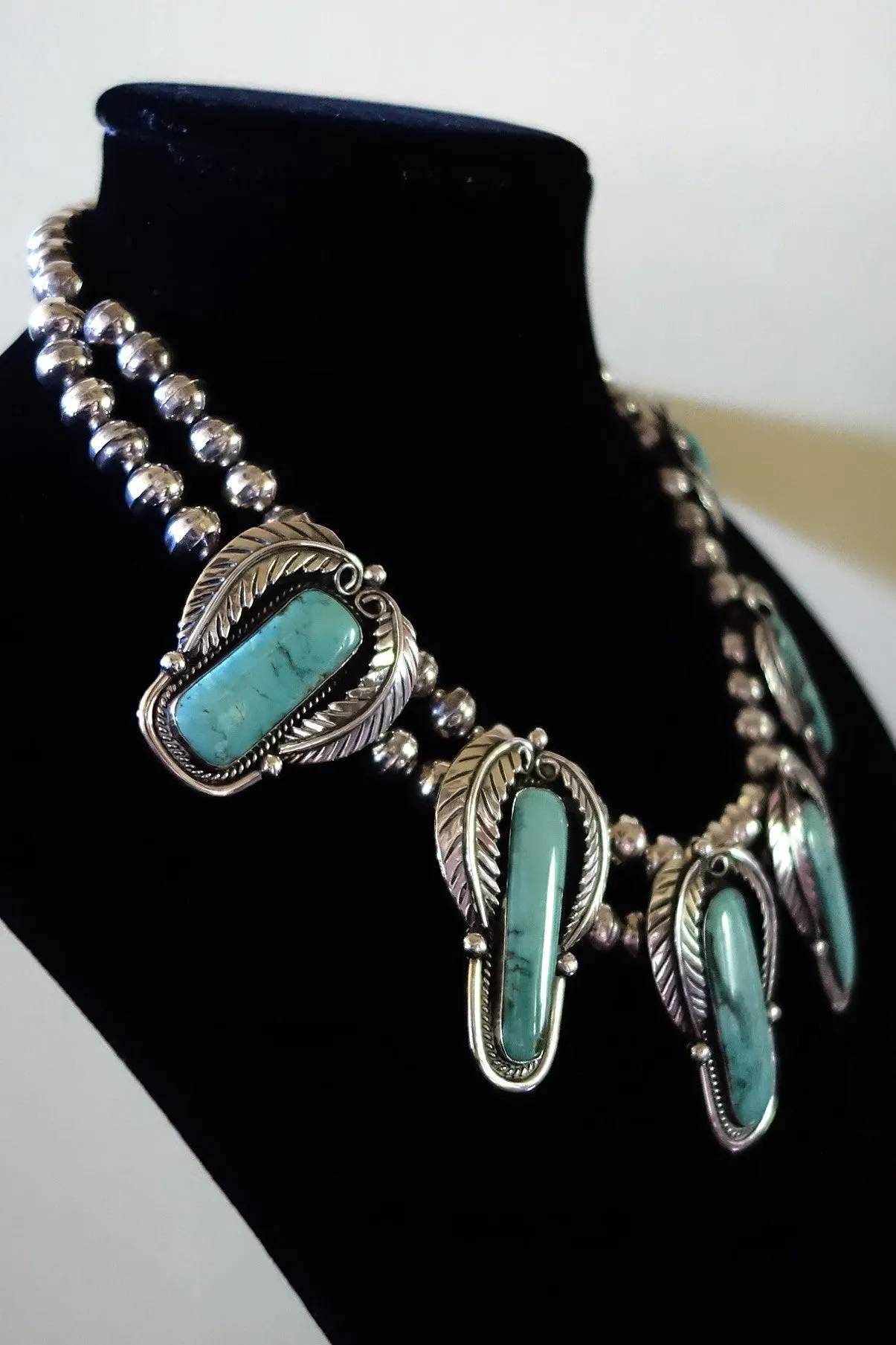 Navajo Antique Pawn Silver and Turquoise Necklace and Cuff Bracelet