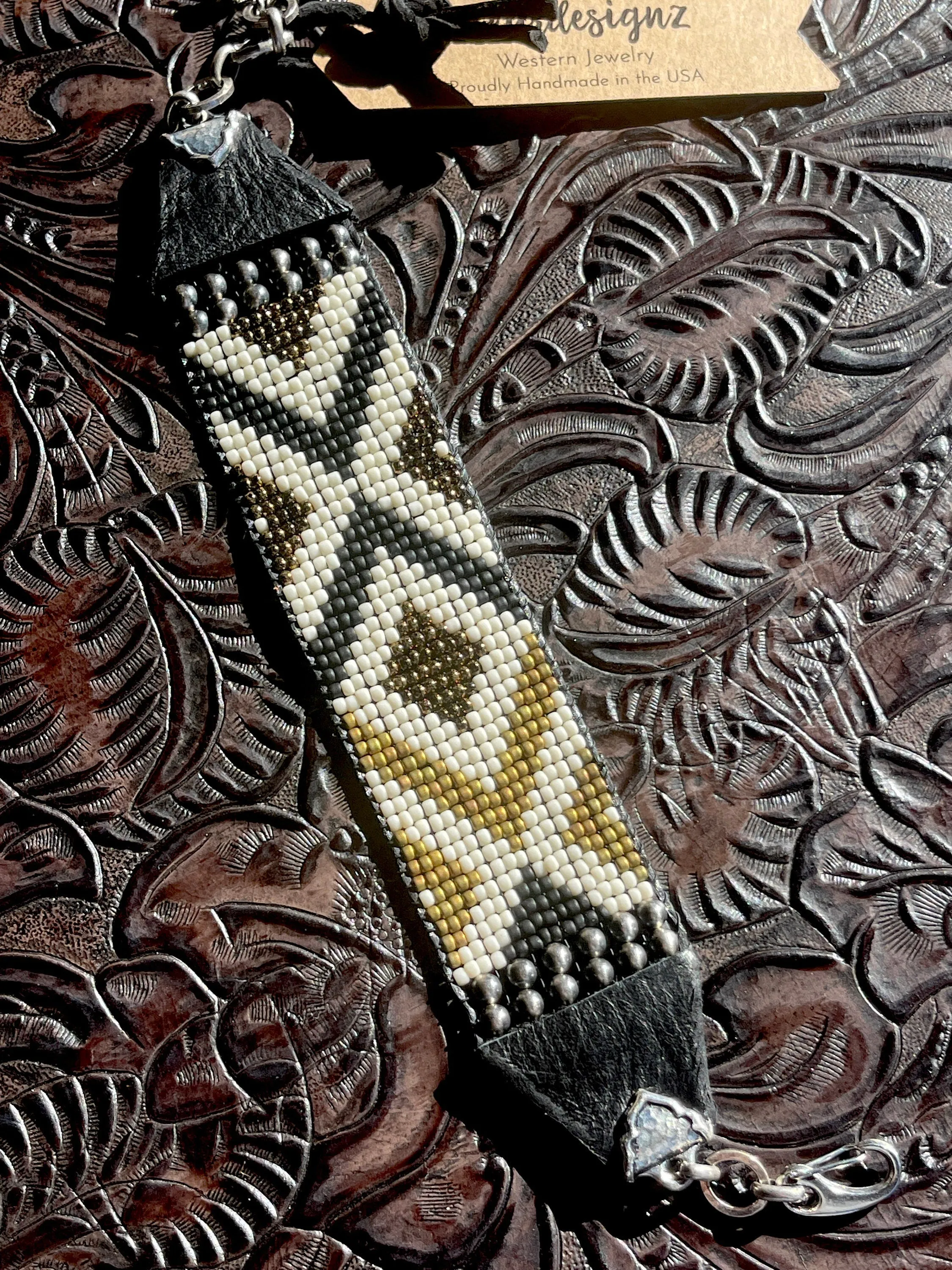 Navajo Pearl Loomed Cuff; Telluride