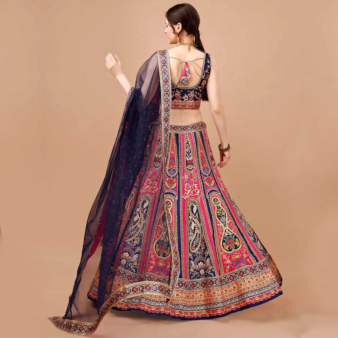 Navy Blue and Fuschia Pink Lehenga Set