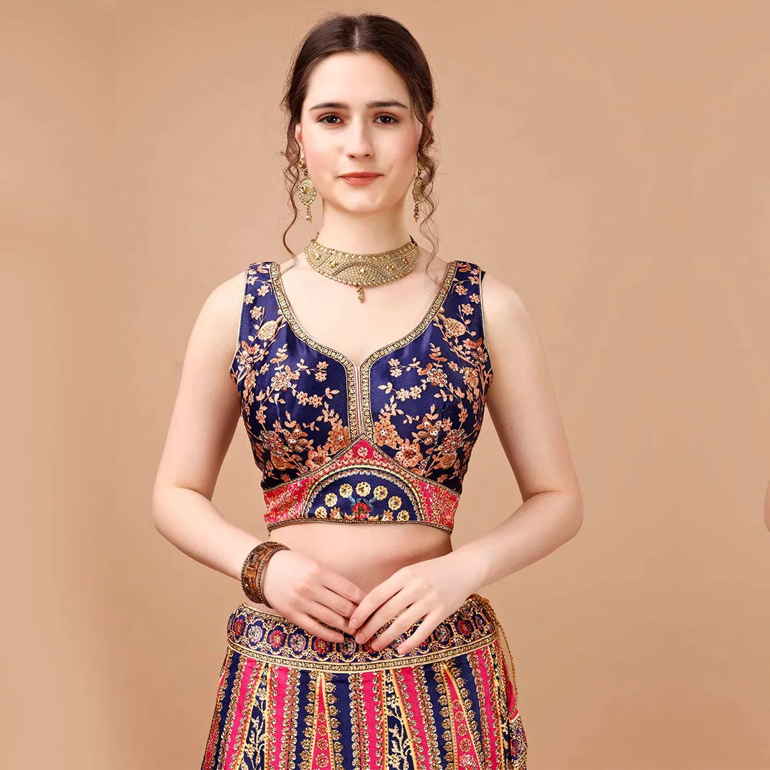 Navy Blue and Fuschia Pink Lehenga Set