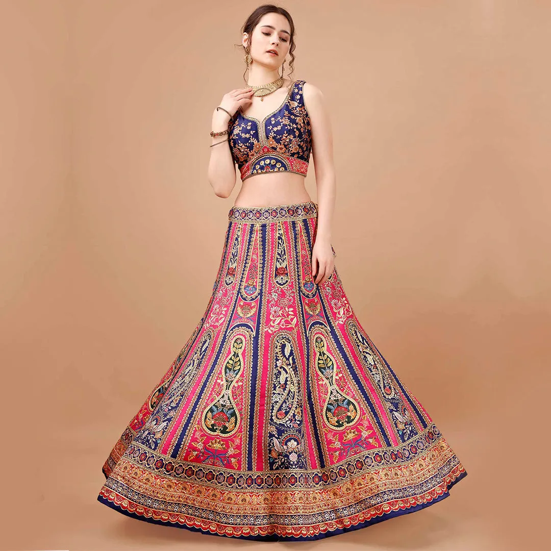 Navy Blue and Fuschia Pink Lehenga Set