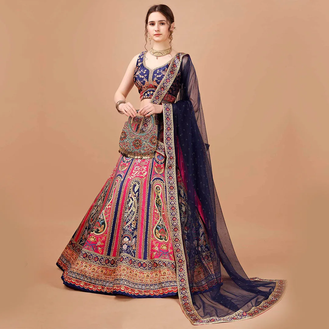 Navy Blue and Fuschia Pink Lehenga Set