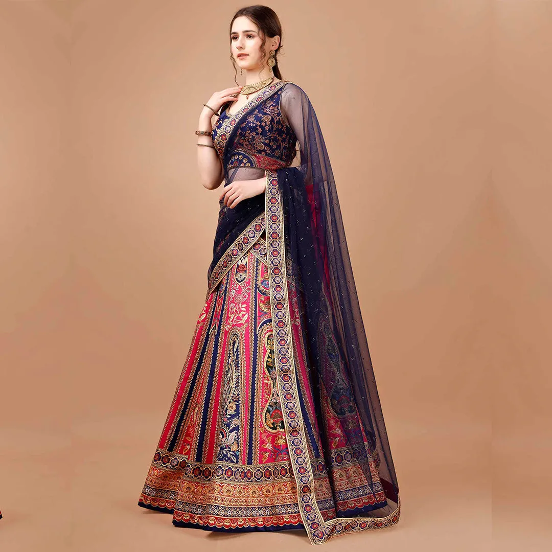 Navy Blue and Fuschia Pink Lehenga Set