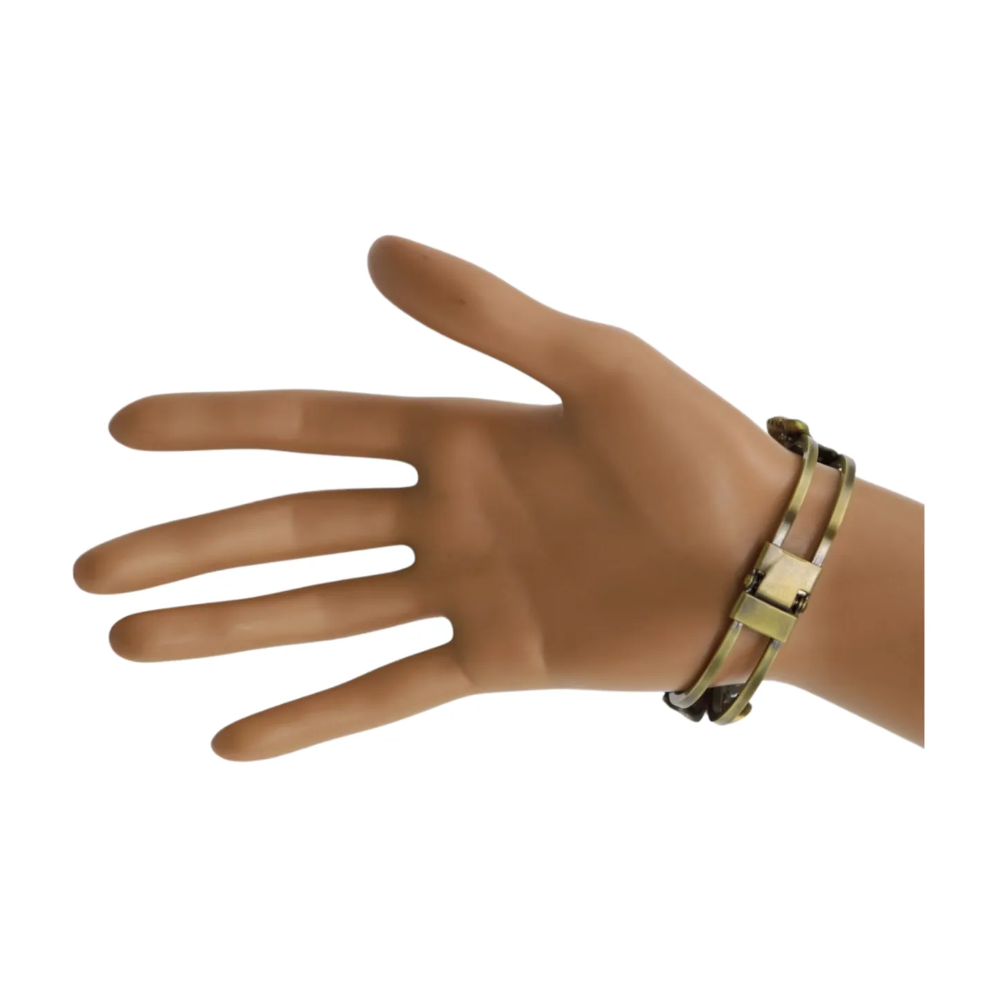 New Women Gold Metal Beige Brown Rose Flowers Wrist Cuff Bracelet Fashion Jewelry