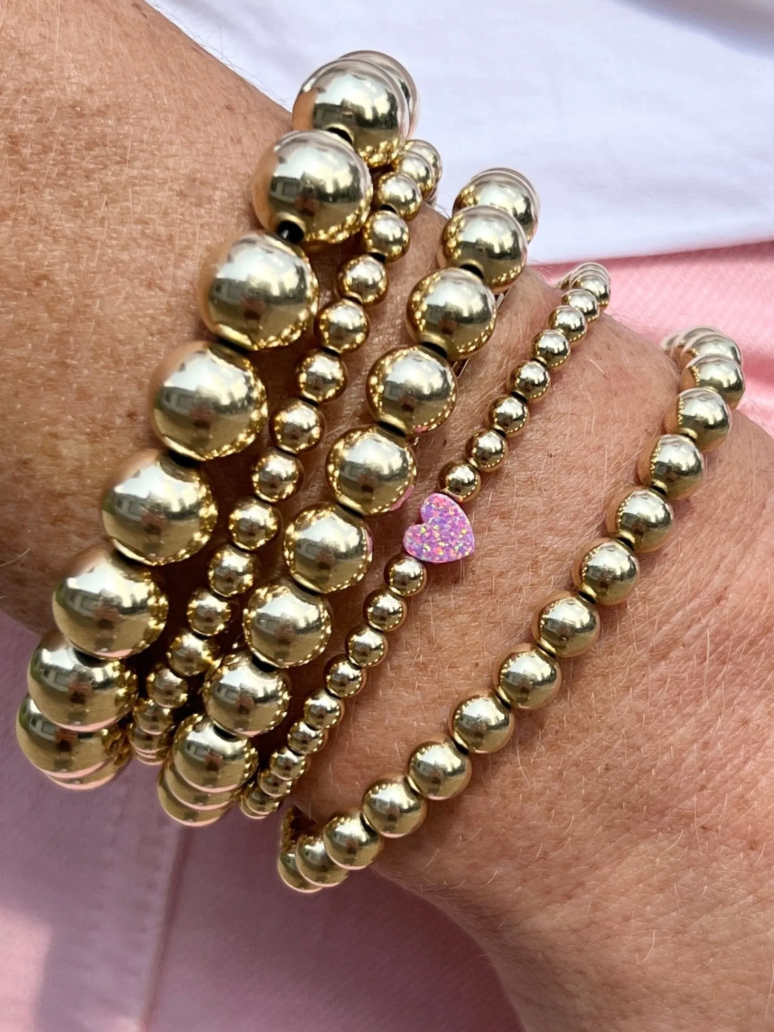 Opal Heart Stretch Bracelet - Pink