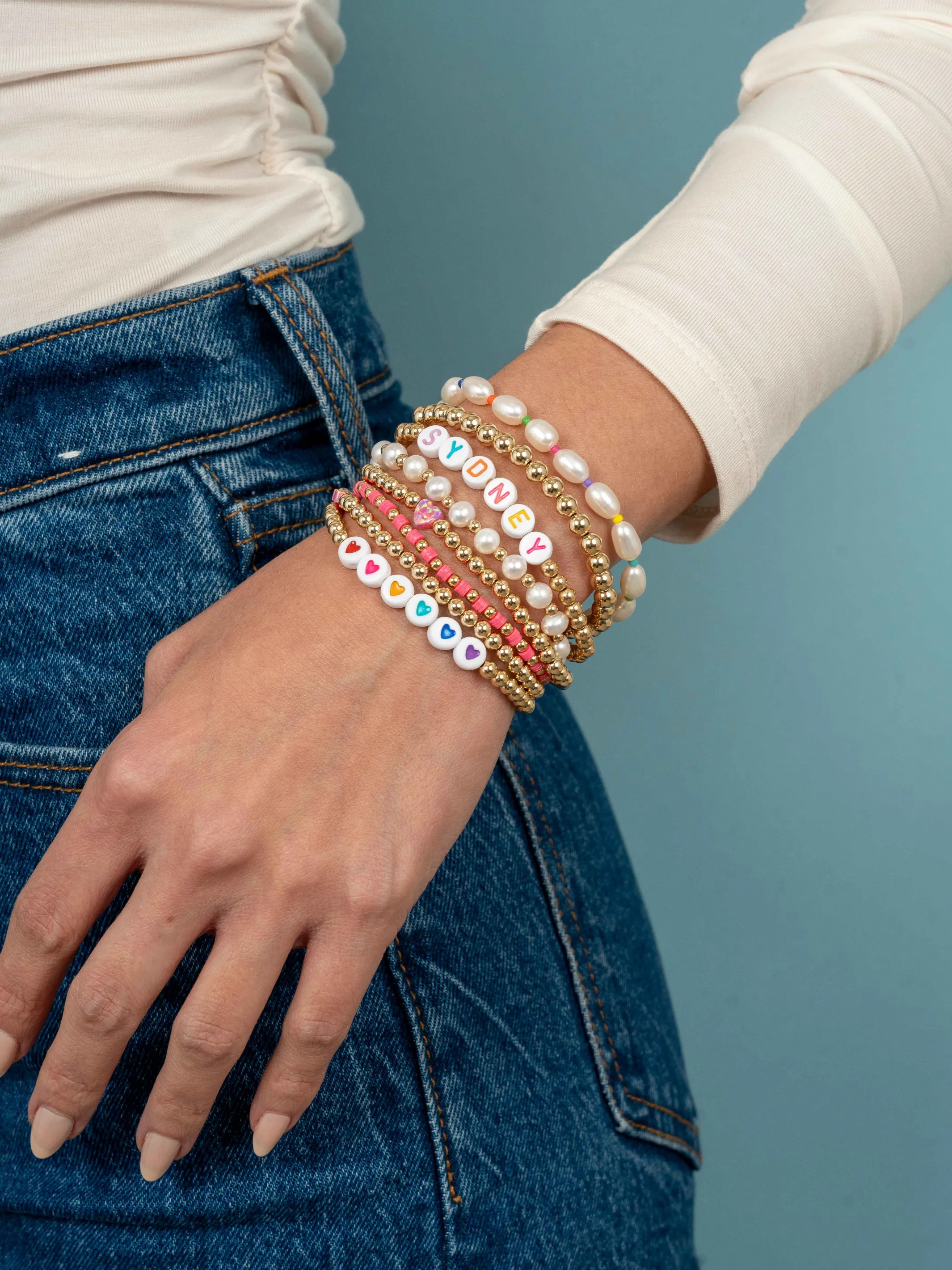 Opal Heart Stretch Bracelet - Pink